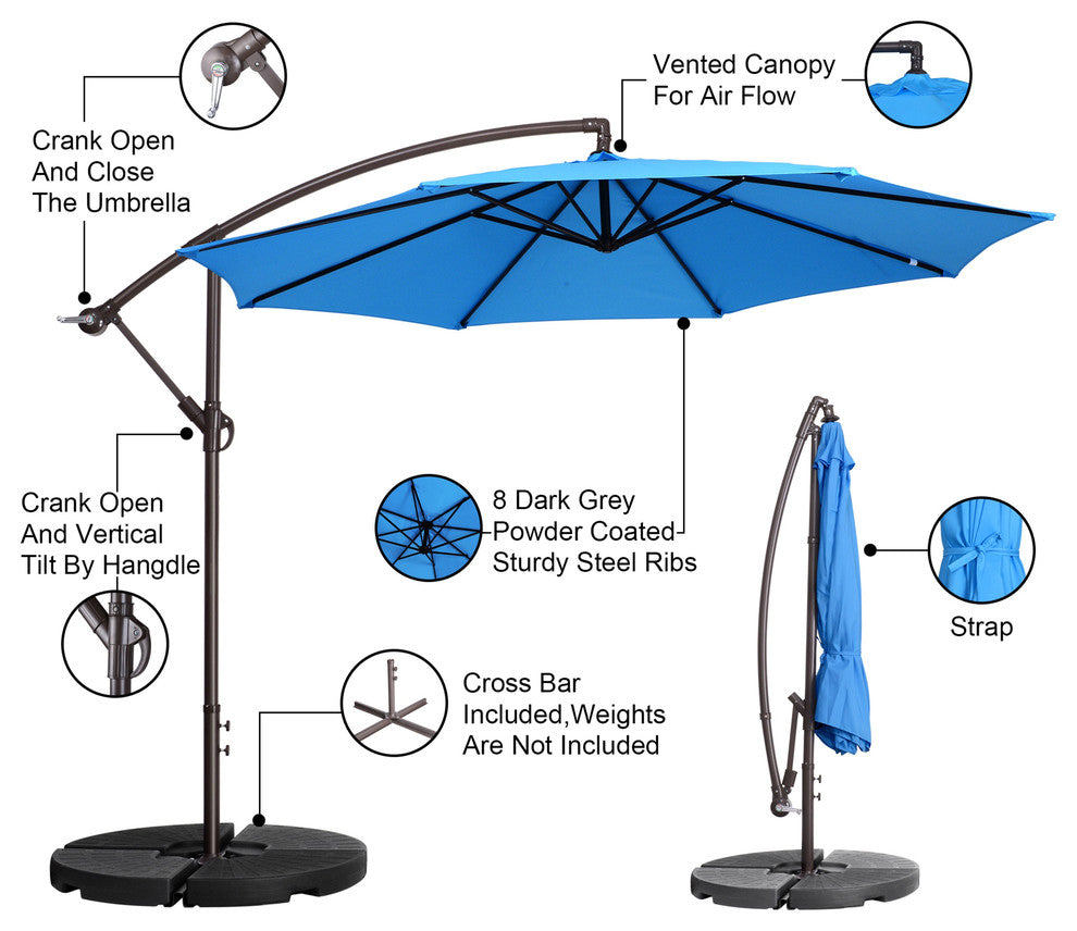 Villacera 10'' Patio Umbrella With 8 Steel Ribs Aluminum Pole Vertical Tilt Blue