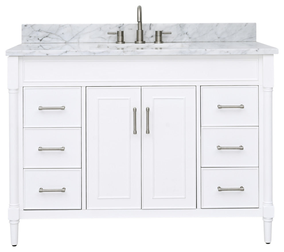 Avanity Bristol 48" Vanity Combo in White and Carrara White Marble Top