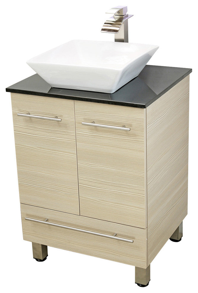 Windbay 24" Freestanding Vanity, Tan, Black Stone Countertop