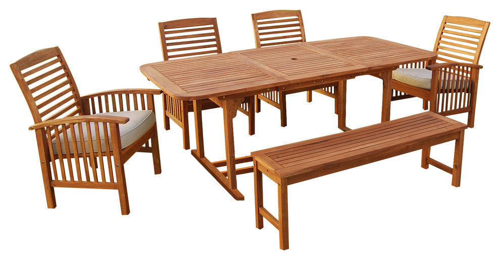 6-Piece Acacia Patio Dining Set With Cushions, Brown