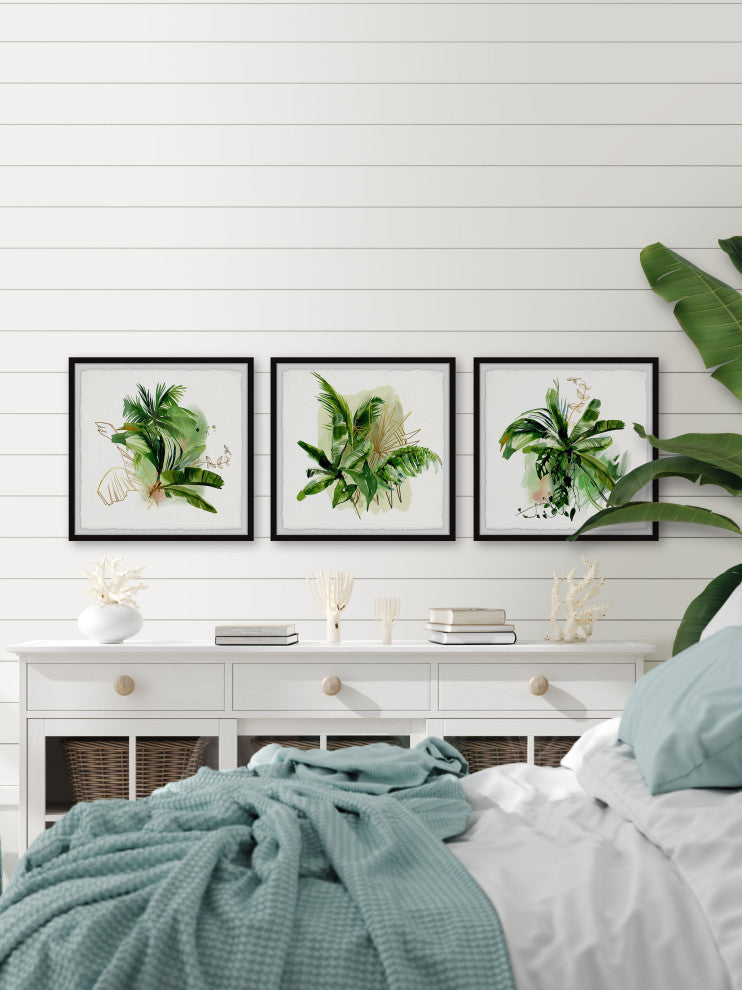 Coastal Greenery Triptych, 3-Piece Set, 18x18 Panels