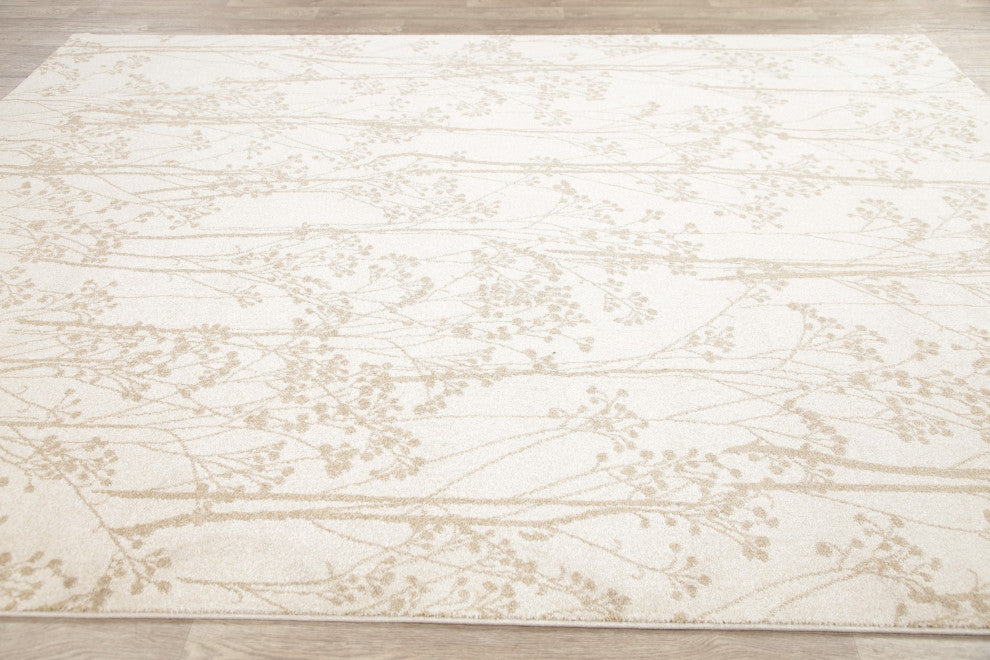 Aubusson Floral Area Rug Contemporary Turkish Oriental Carpet Wool, Beige, 8x10
