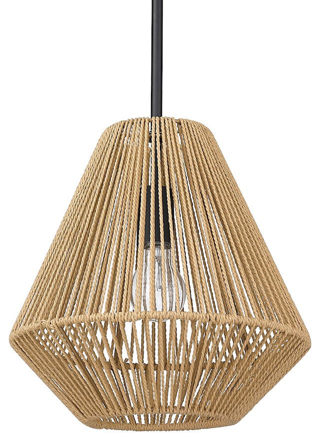Golden Lighting Valentina 1-Light Medium Pendant, Black/Natural Rope