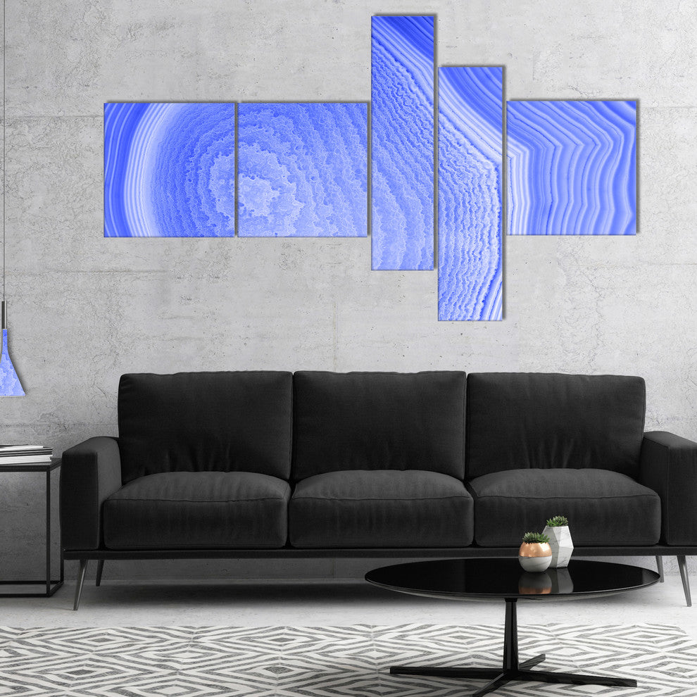 Dark Blue Agate Structure, Abstract Canvas Art Print, 60"x32", 5 panels