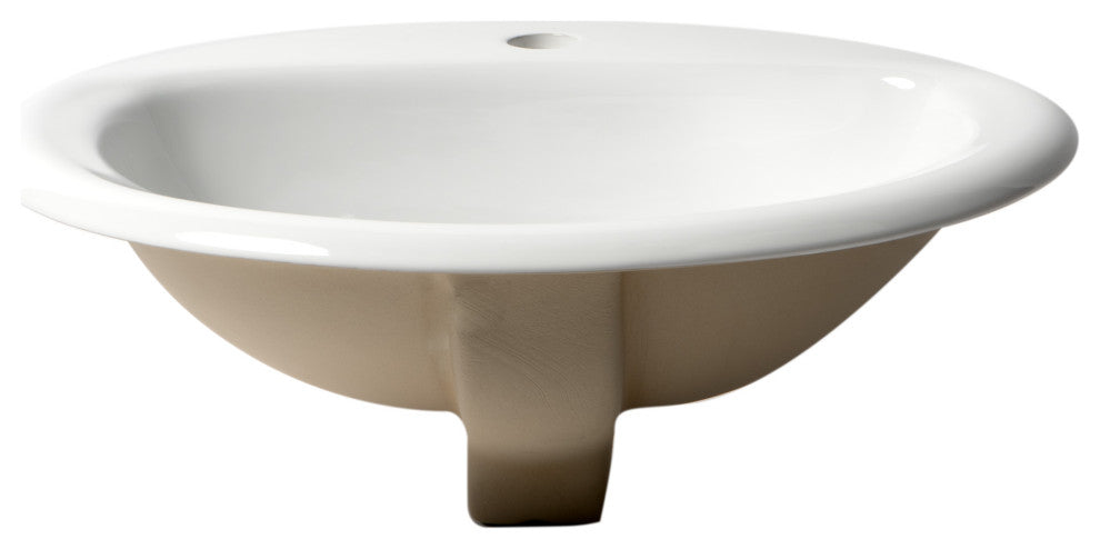 White 21" Round Drop, Ceramic Sink With Faucet Hole