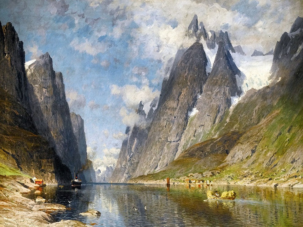 Tile Mural, Norwegian Fjord By A. Normann River Mountains Cliffs Rock Matte