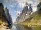 Tile Mural, Norwegian Fjord By A. Normann River Mountains Cliffs Rock Matte