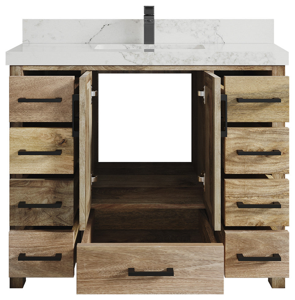 Malibu Mango 42 Single Sink Bath Vanity in Natural 2" Calacatta Nuvo