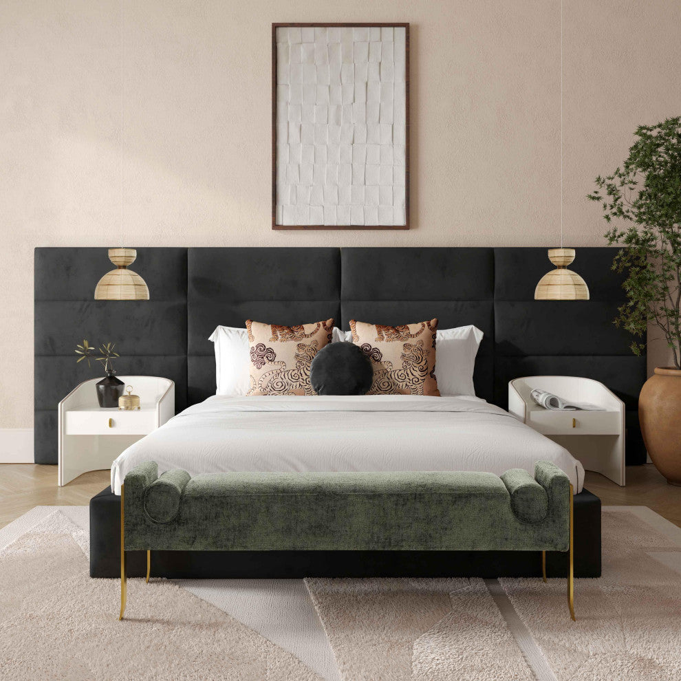 Eliana Black Velvet King Bed with Wings - Black
