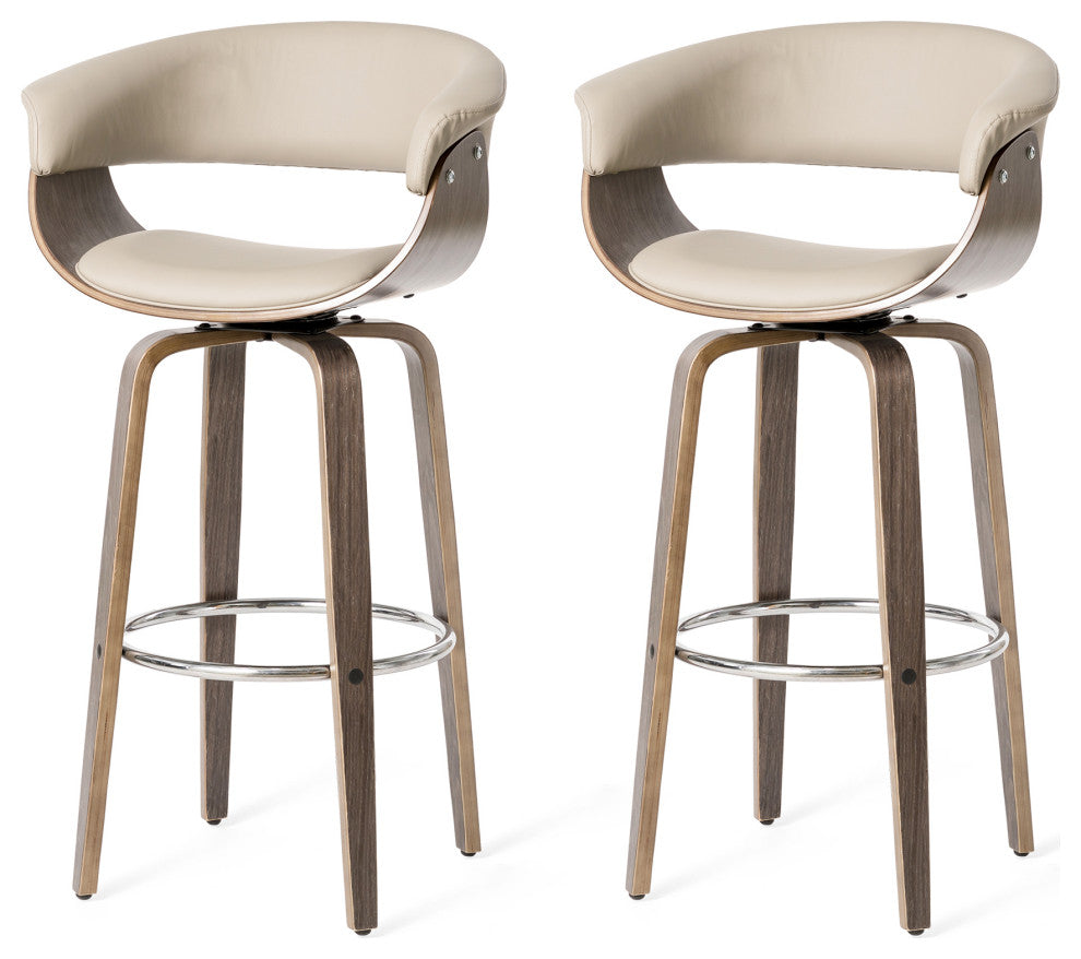 Bentwood Swivel Bar Chair, PU Leather, Set of 2, Gray