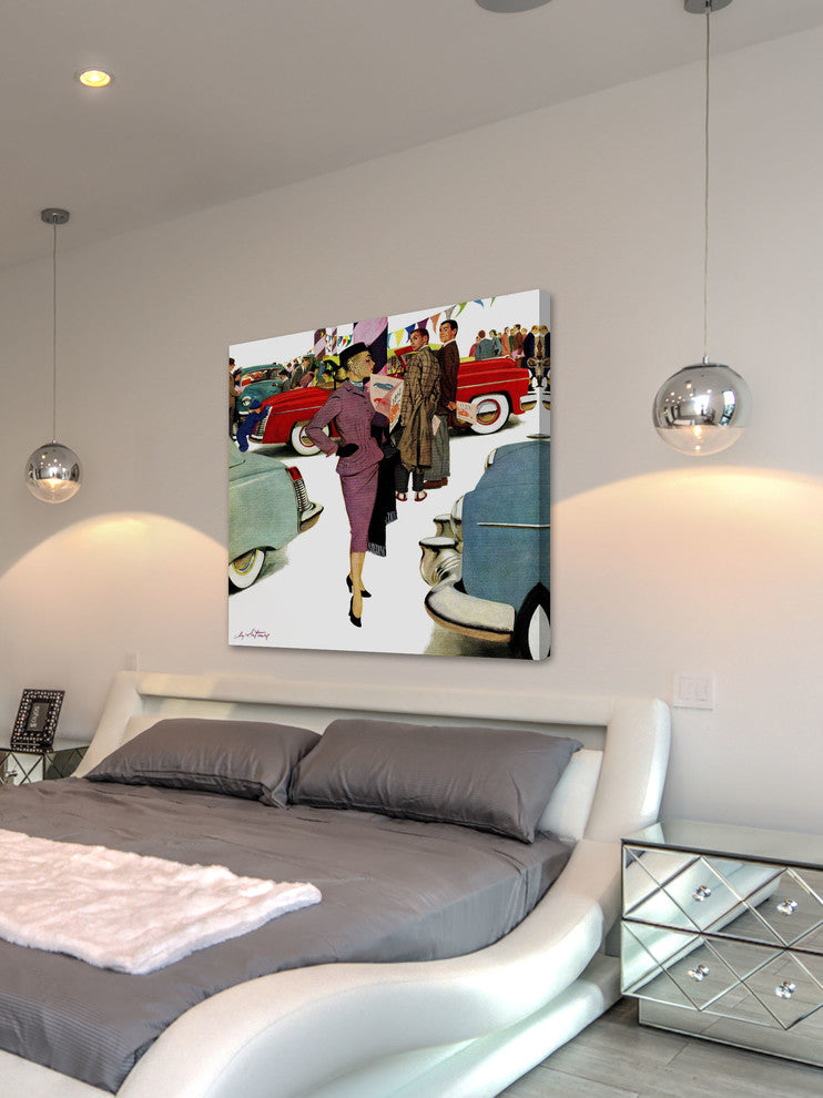 "Woman in Showroom" Painting Print on Canvas by M. Coburn Whitmore