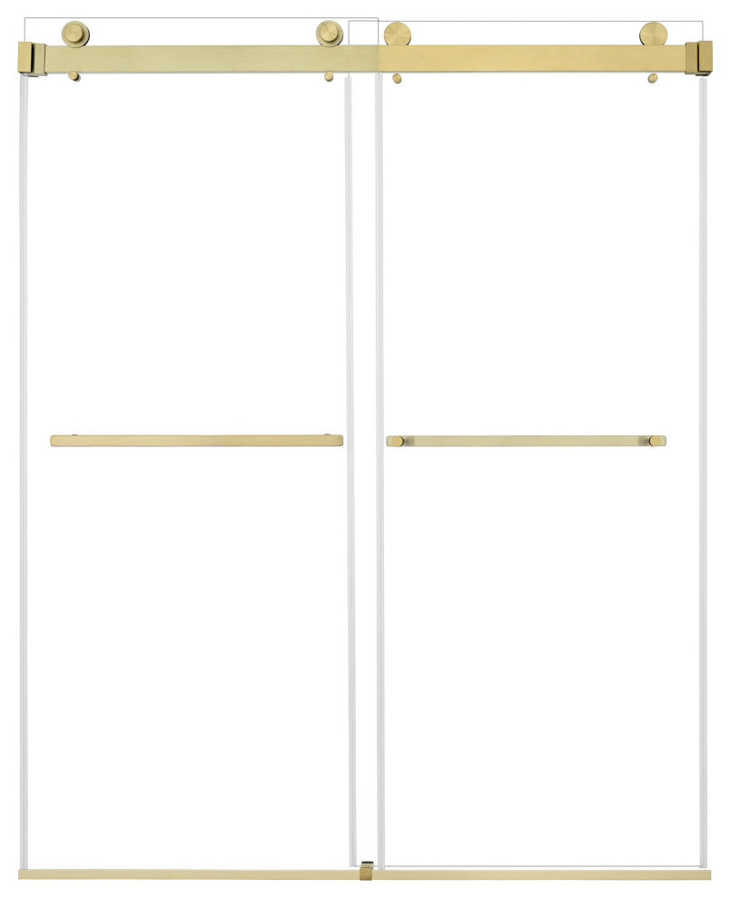 Frameless Exposed Roller Shower Door, Brushed Gold, 60" W X 76" H