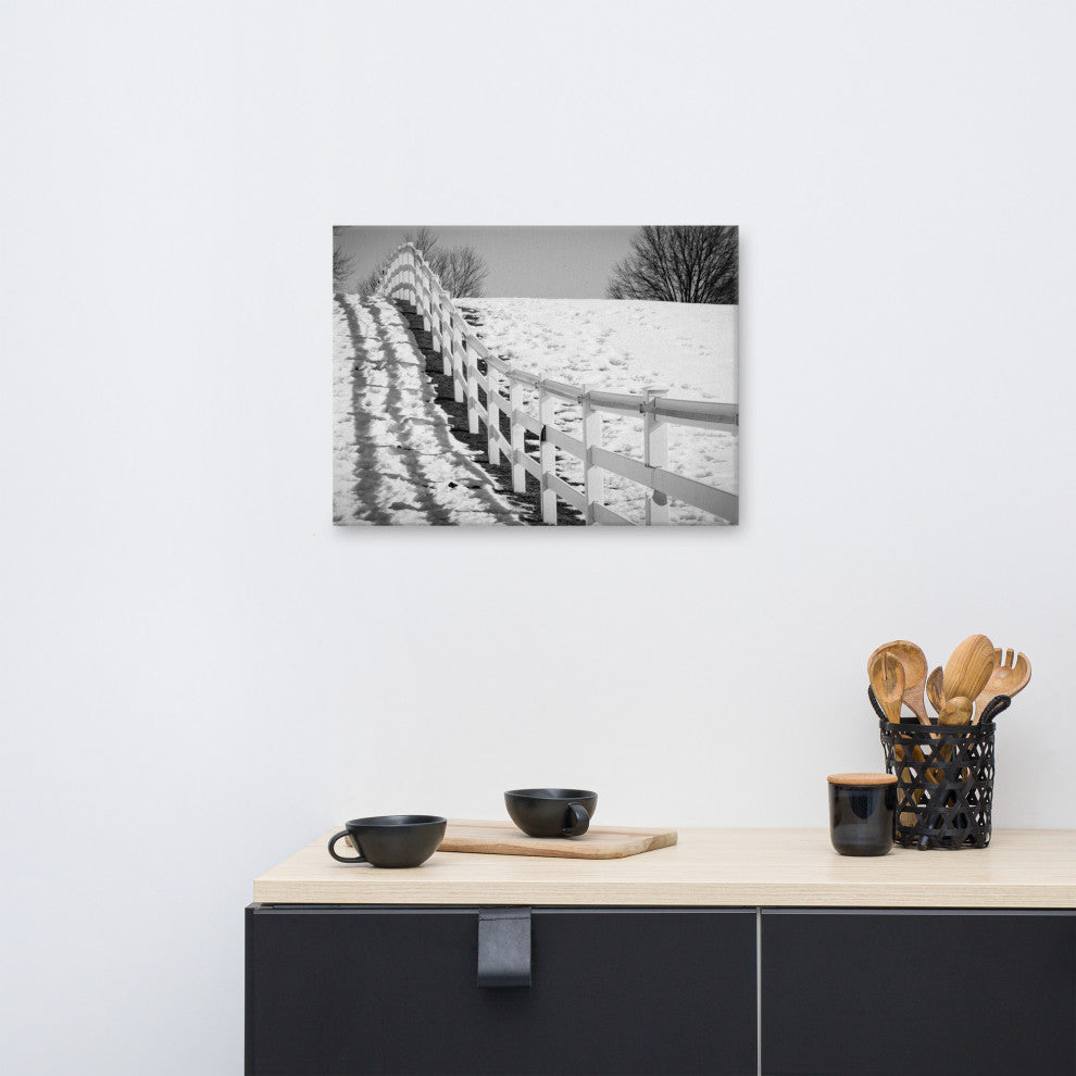 Endless Fence Rural Black & White Landscape Photo Canvas Wall Art Print, 18" X 24"