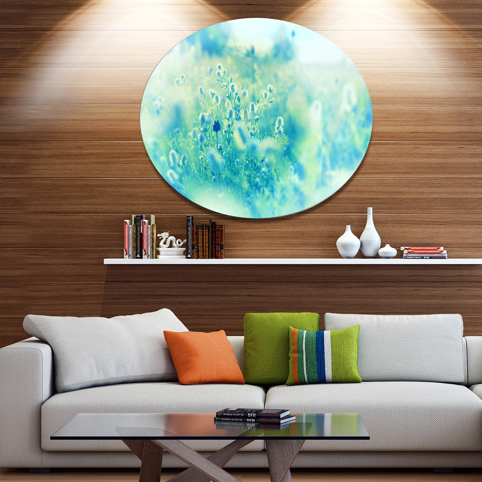 Light Blue Mountain Plain Flowers, Flower Round Metal Wall Art, 23"