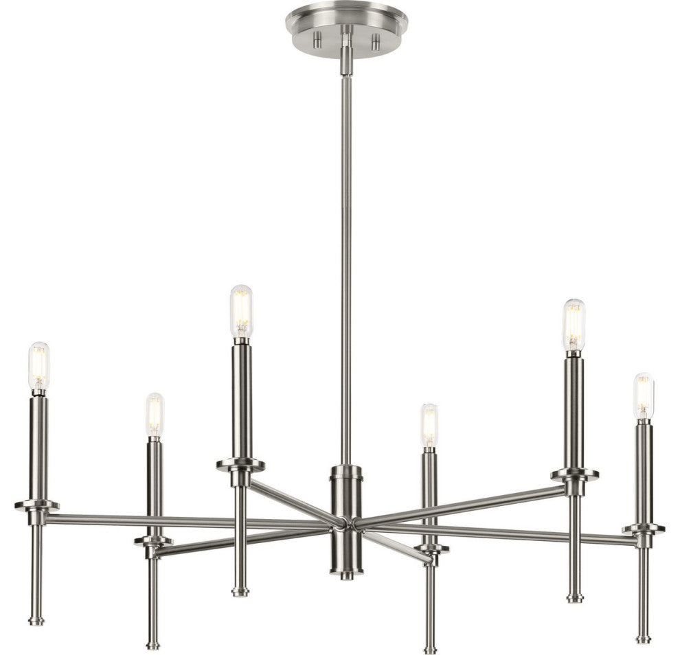 Elara Collection Six-Light New Traditional Brushed Nickel Chandelier Light