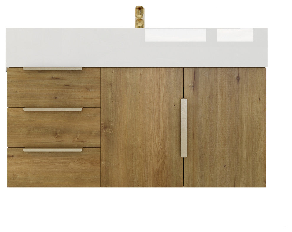 Madison 36" Wall Mounted Vanity With Reinforced Acrylic Sink, Oak
