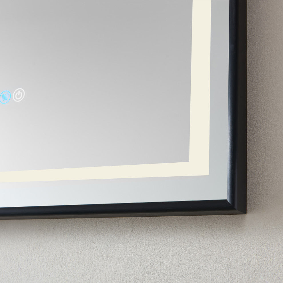 Horizontal Rectangular LED Wall Mount Bathroom Mirror, Black, 24"