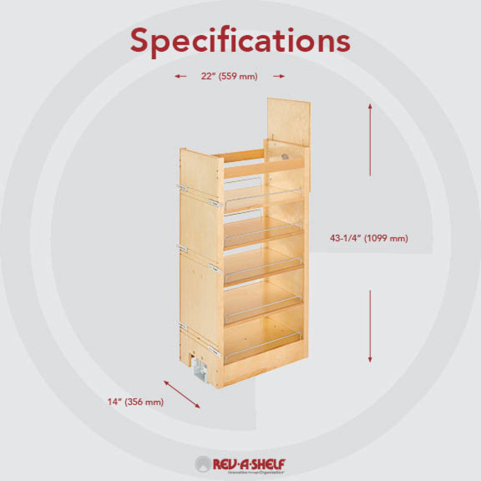 Wood Tall Cabinet Pull Out Pantry Organizer With Soft Close, 14"