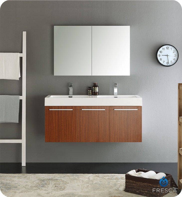 Fresca Vista 48" Double Sink Bathroom Vanity, Teak