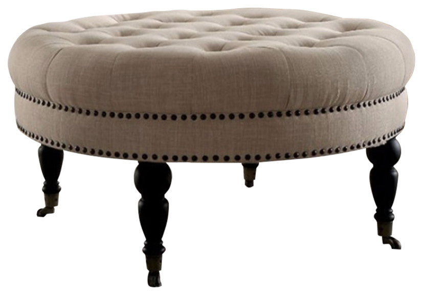 Contemporary Round Bench, Ivory Beige
