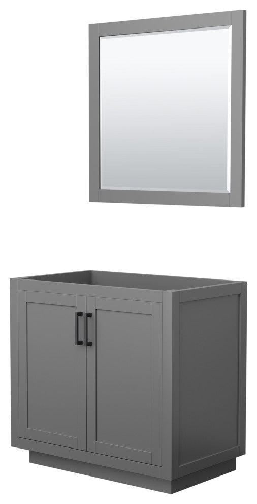 36" Single Bathroom Vanity, Dark Gray, No Countertop, Black Trim, 34" Mirror