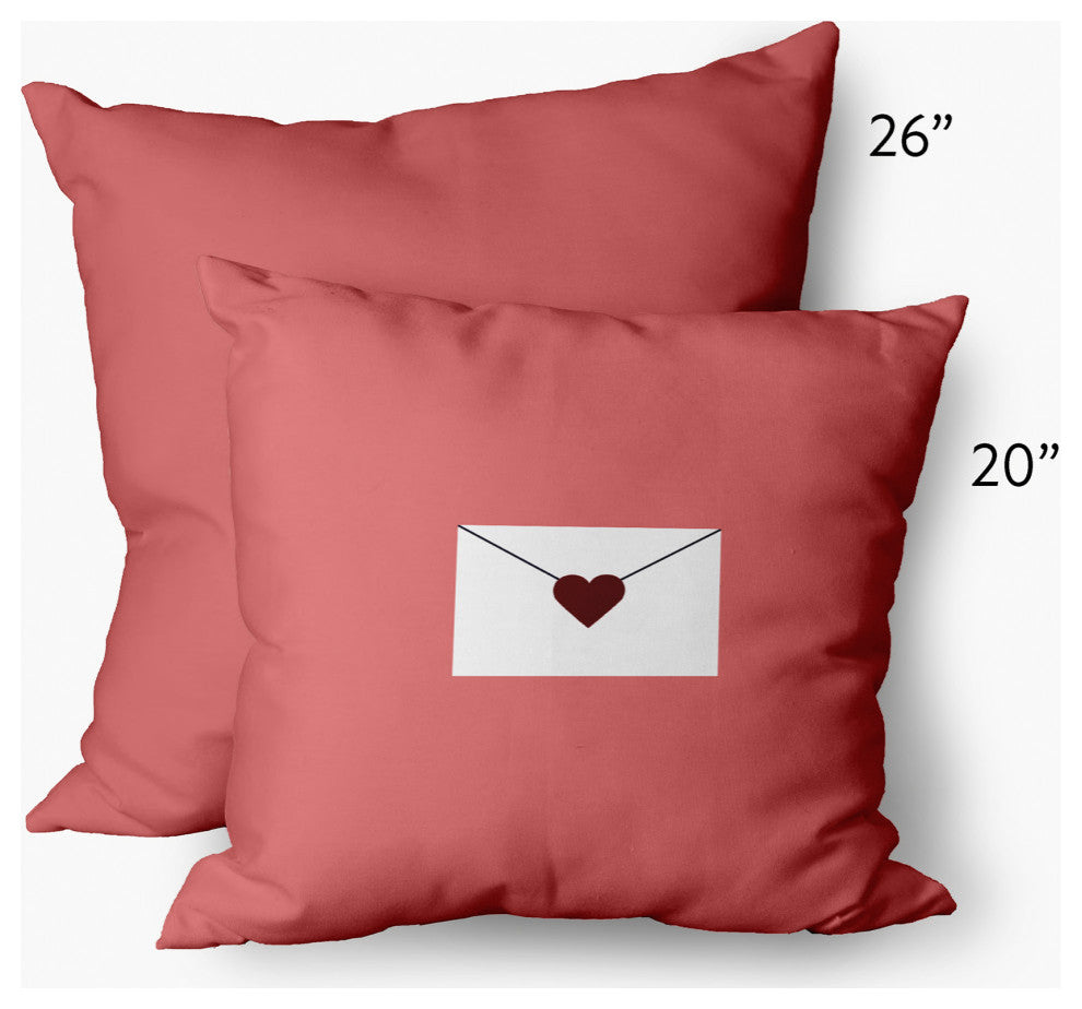 Love Letter Valentines Decorative Throw Pillow, Coral/Maroon, 20"x20"