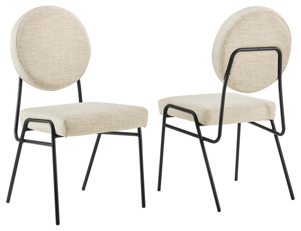 Craft Upholstered Fabric Dining Side Chairs, Set of 2, Black Beige
