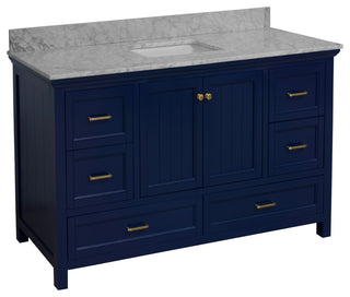 Paige 60" Bathroom Vanity, Royal Blue, Carrara Marble, Single Sink
