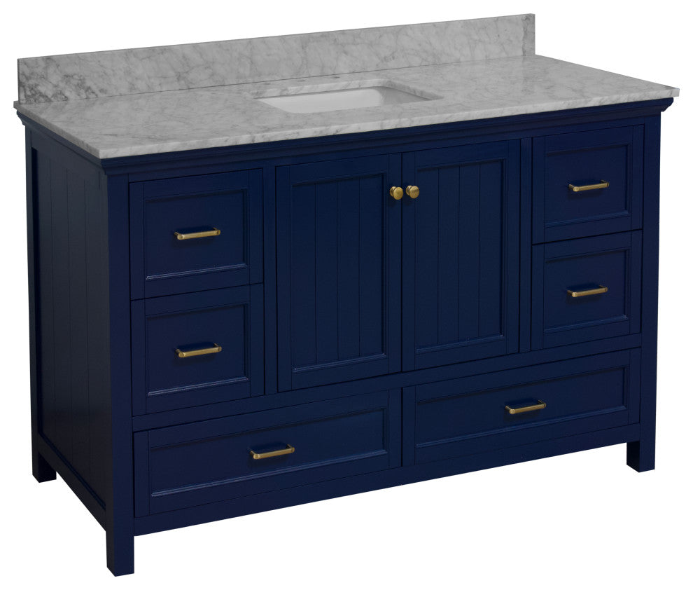Paige 60" Bathroom Vanity, Royal Blue, Carrara Marble, Single Sink