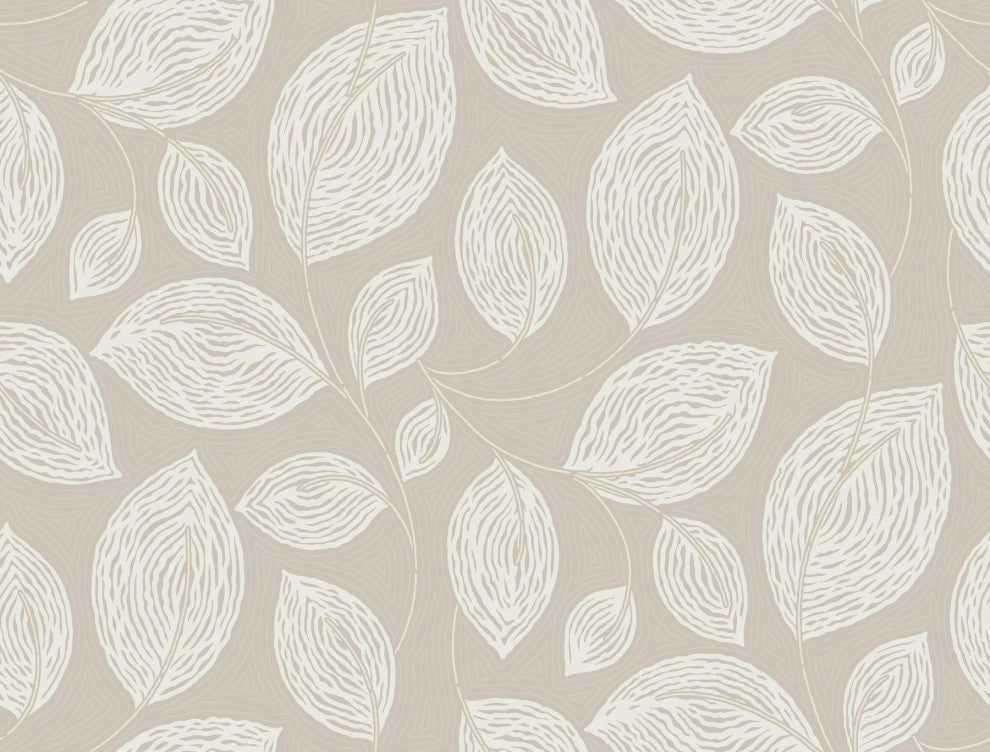 Taupe Contoured Leaves Wallpaper