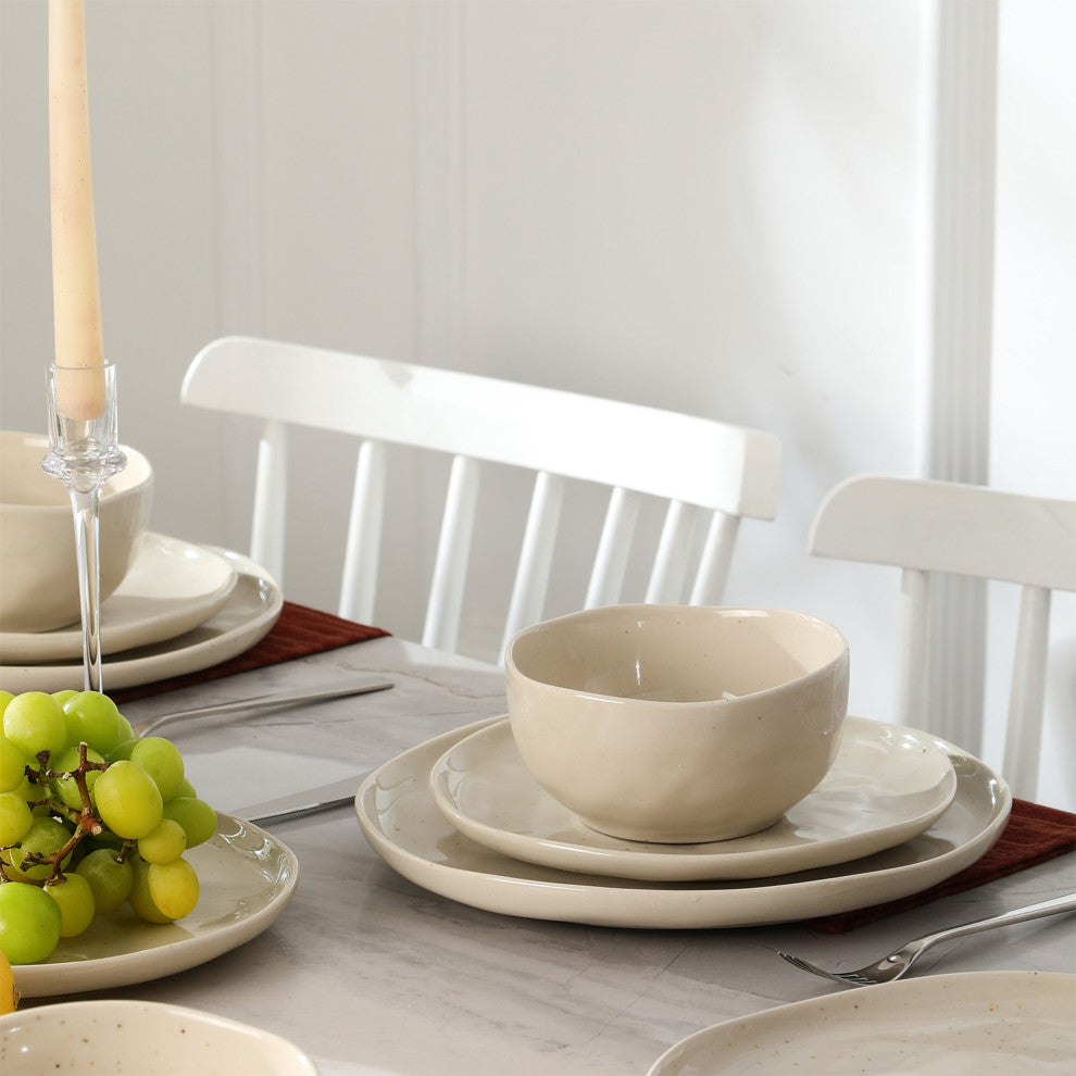 Stone Lain Mirella Stoneware 24-Piece Dinnerware Set, Beige