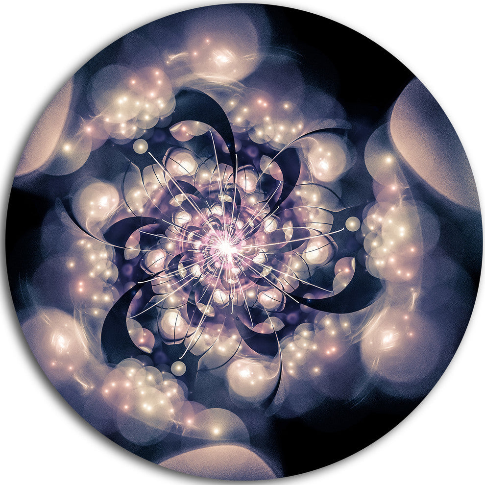 Black White Fractal Flower In Dark, Floral Circle Metal Wall Art, 11"