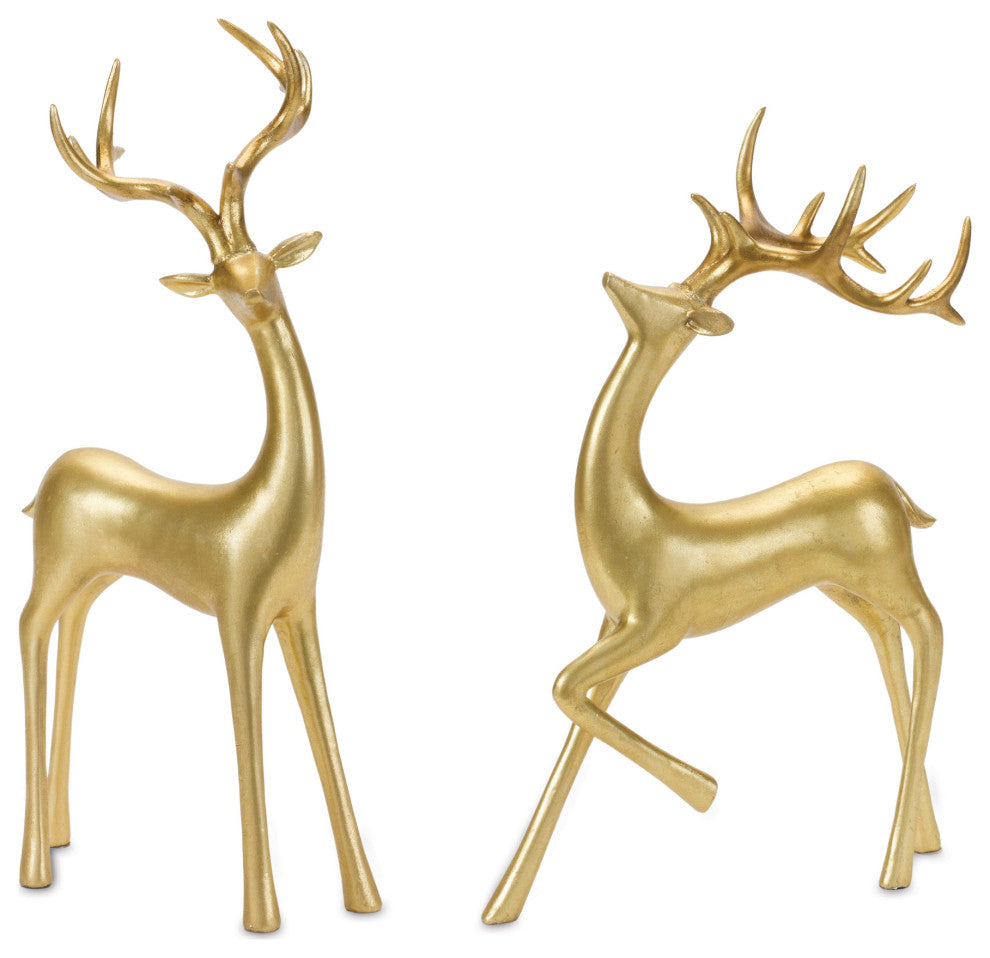 Gold Minimalist Deer Statue, 2-Piece Set
