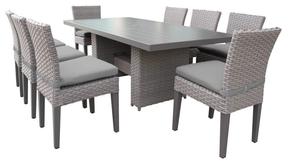 Florence Rectangular Patio Dining Table With 8 No Arm Chairs Gray