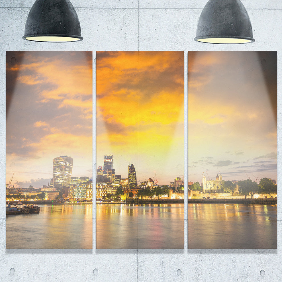 "Financial District of London at Twilight" Metal Wall Art, 3 Panels, 36"x28"