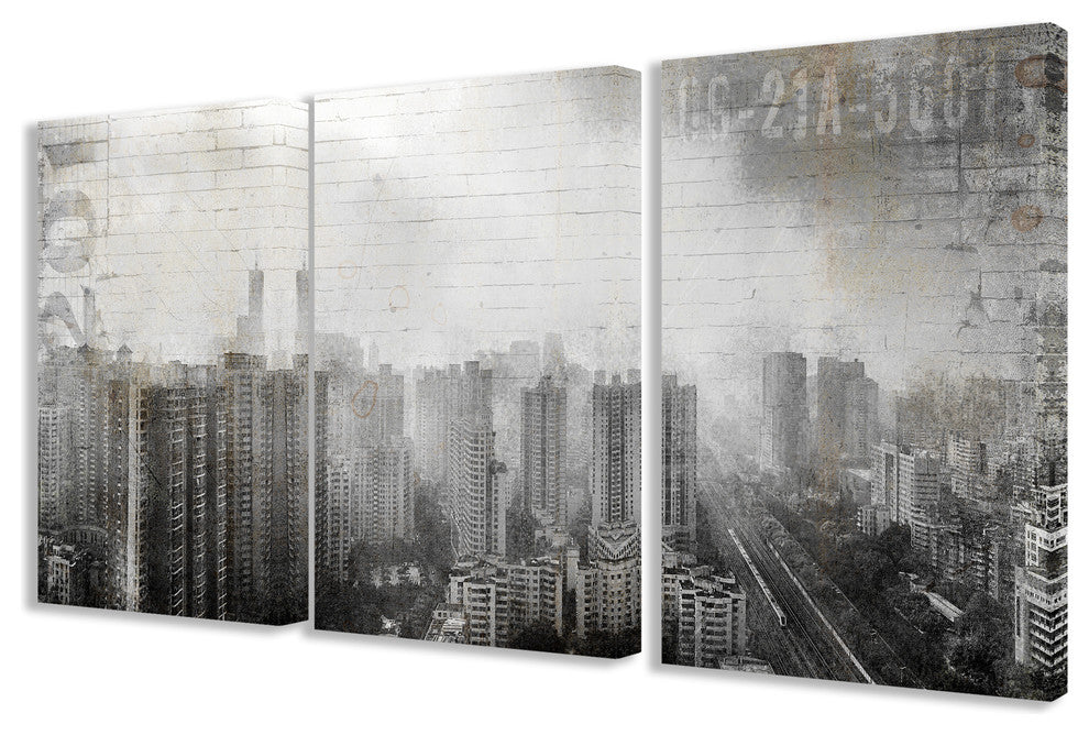 "Distressed Urban Day Triptych" Wall Plaque Art Set