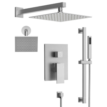 Dual Heads 10"x 6" Rain Shower System with Hand Shower Spray, Brushed Nickel