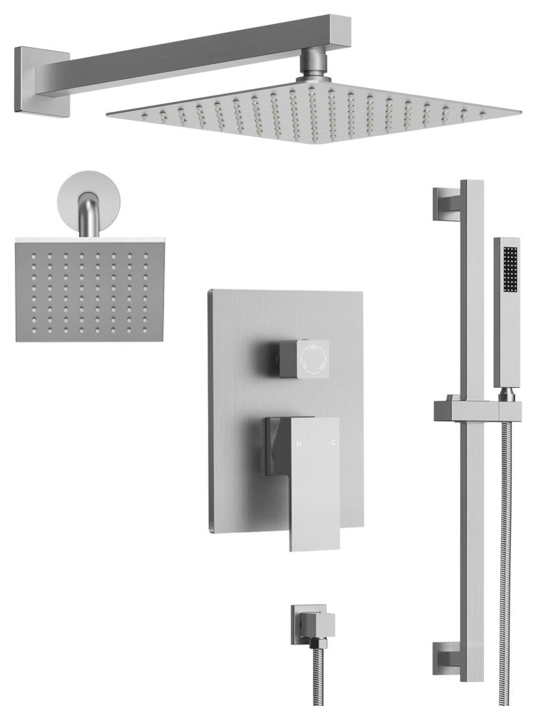 Dual Heads 10"x 6" Rain Shower System with Hand Shower Spray, Brushed Nickel