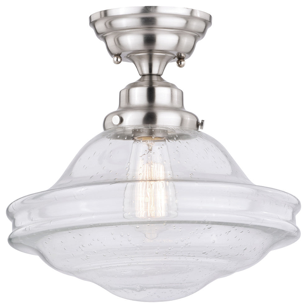 Huntley 12" Semi-Flush Mount Satin Nickel With Clear Seeded Glass
