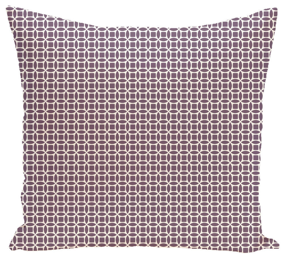 Retro Funk Geometric Print Pillow, Deep Plum, 18"x18"