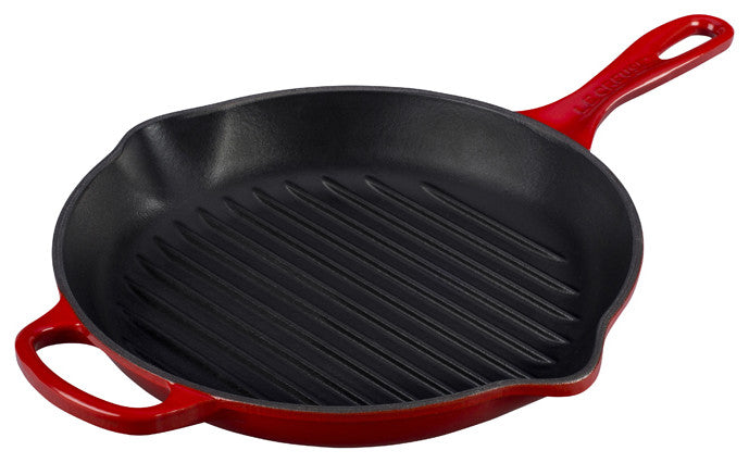 Le Creuset Signature Cast Iron Round Skillet Grill, 10.25", Cherry