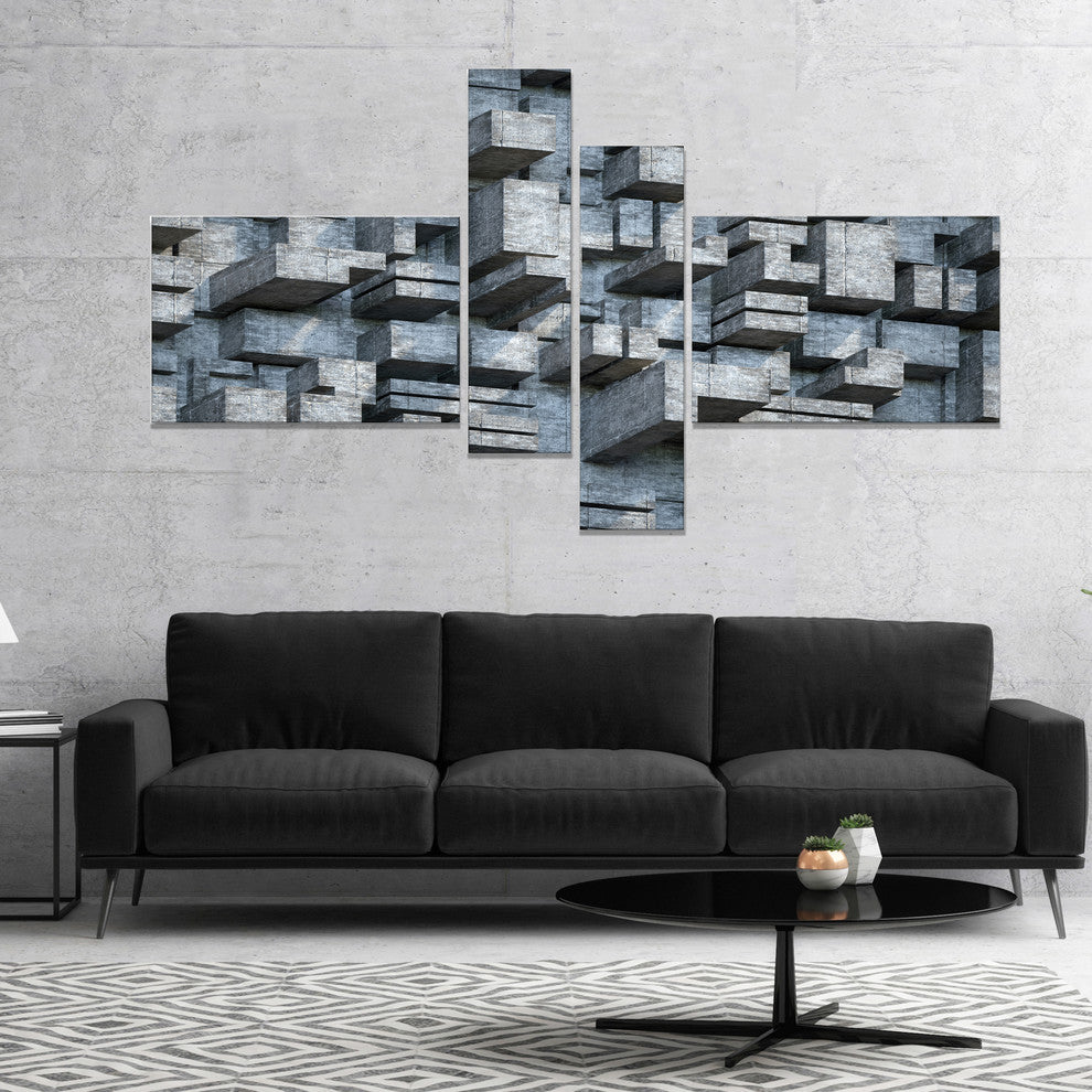 Black Abstract Geometric Background, Abstract Canvas Wall Art, 60"x32", 4 panels