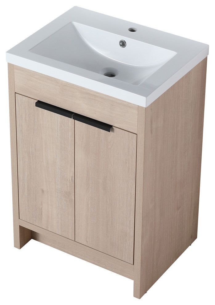 24 Inch Plywood Freestanding Bathroom Vanity With White Resin Sink and Doors
