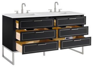 Markham Bathroom Vanity, Midnight Black/Brushed Nickel, 60", White Quartz Top