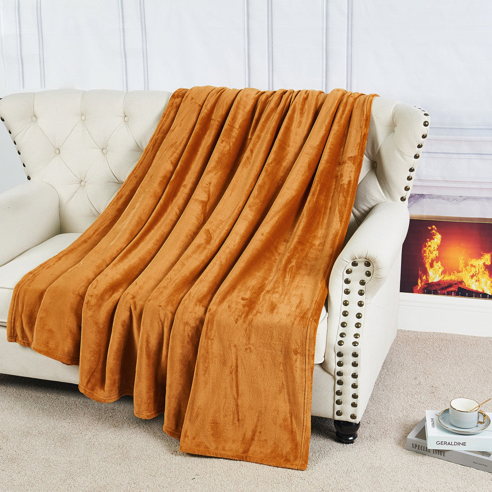 Christmas Solid Flannel Fleece Blanket, Burnt Orange, Twin