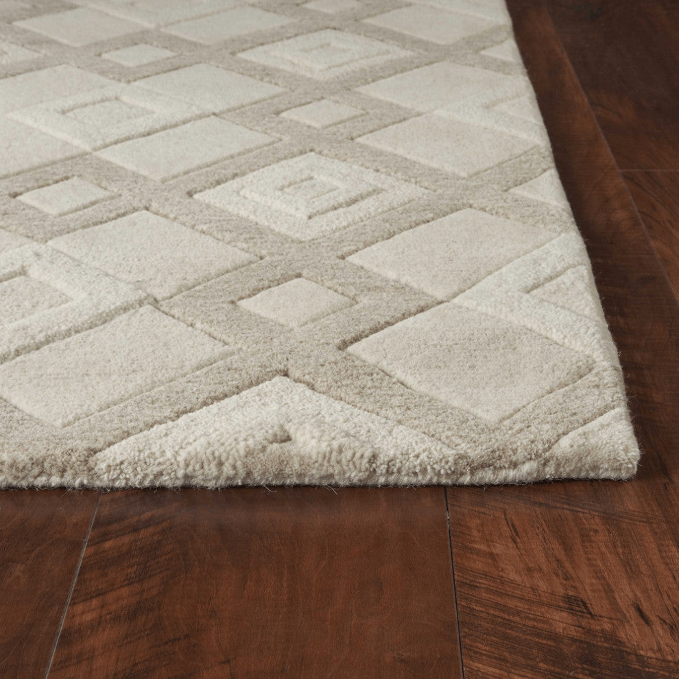 3' X 5' Ivory Geometric Diamonds Wool Area Rug