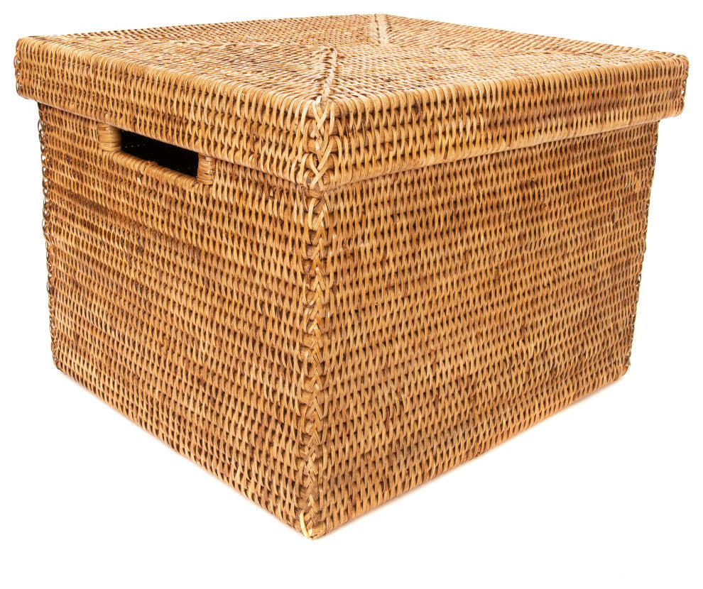 Artifacts Rattan Storage Box With Lid, Letter File, Honey Brown