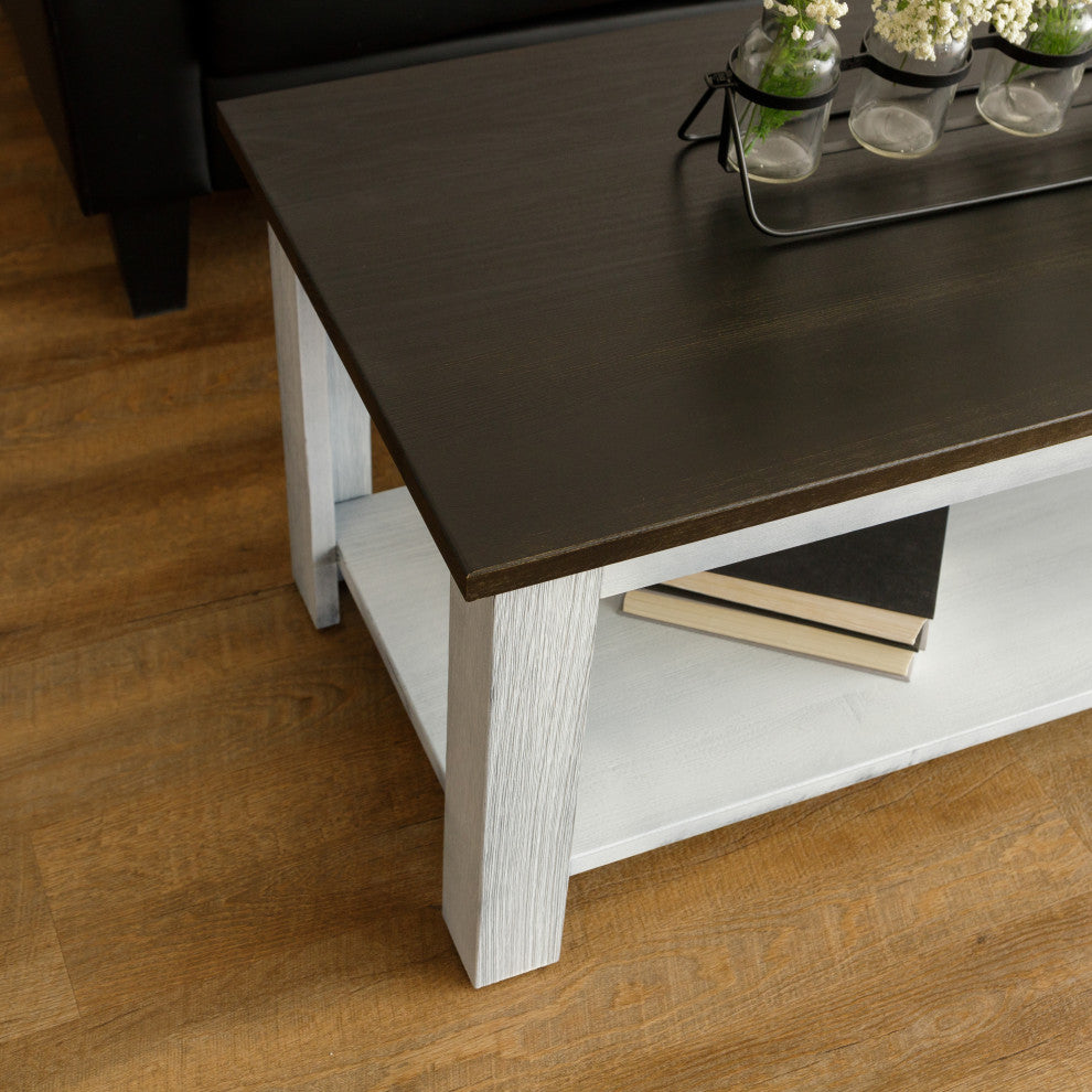 Logan Traditional 40" Wide Coffee Table with Shelf, White/ Espresso