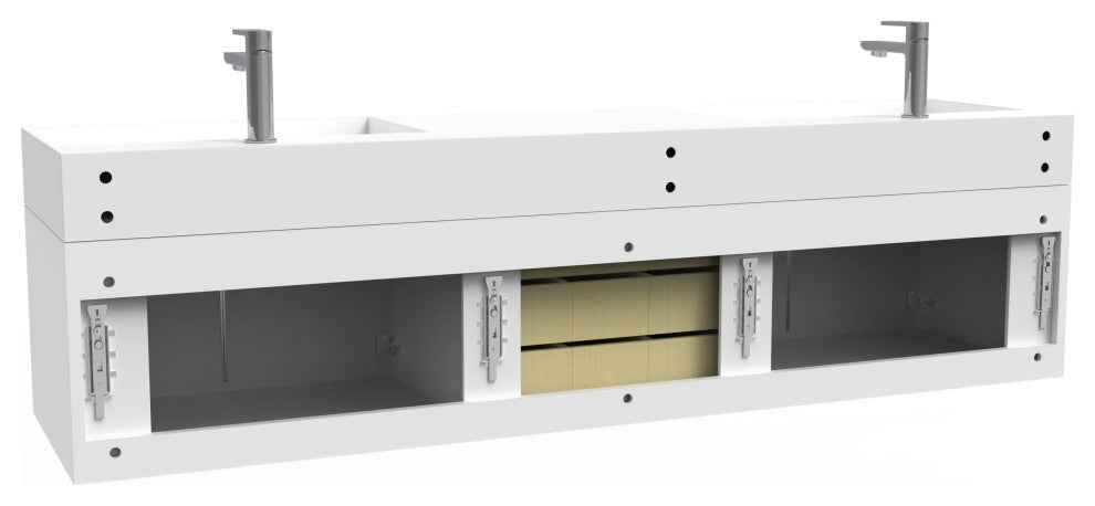 CastelloUSA Amazon 72" Wall Mounted Vanity Set, White, White Top, Chrome Handles