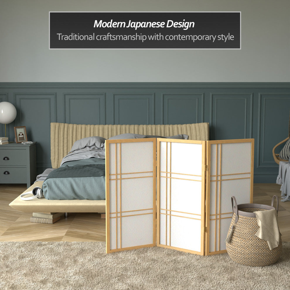 3' Tall Double Cross Shoji Screen, Natural, 3 Panels
